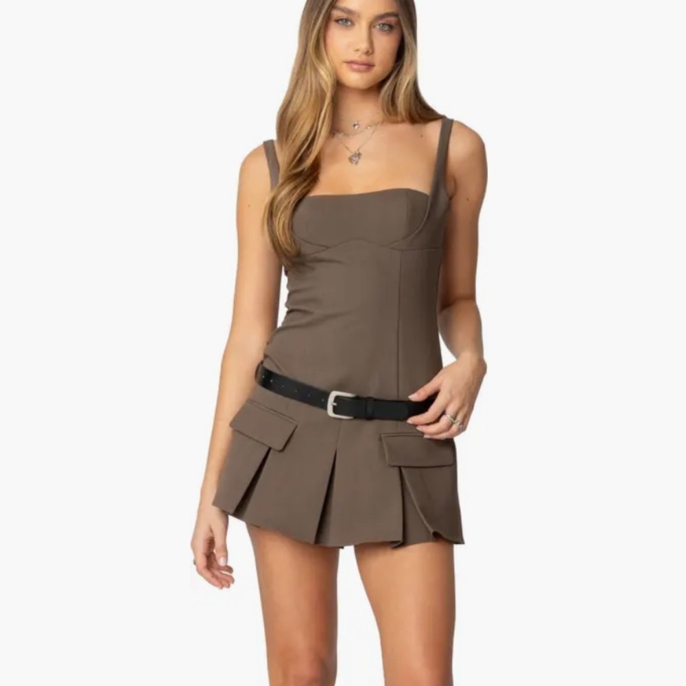 Edikted Olive Dress with Pink Label